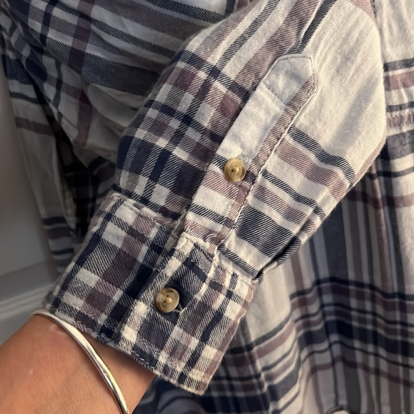 SO 🌲 BLUE/PURPLE PLAID COTTON BLEND LONG SLEEVE LACE-UP TUNIC TOP Women’s XXL - Picture 7 of 9